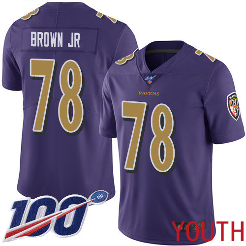 Baltimore Ravens Limited Purple Youth Orlando Brown Jr. Jersey NFL Football #78 100th Season Rush Vapor Untouchable